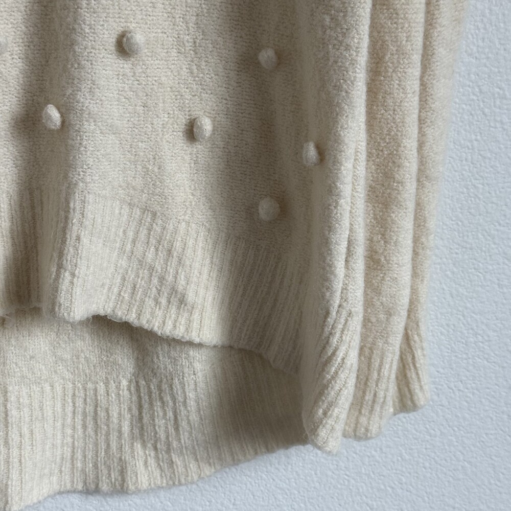 Madewell Bobble Pom Pom Sweater Cream Ivory Slouchy Knit Coastal Grandmother M - Picture 4 of 6